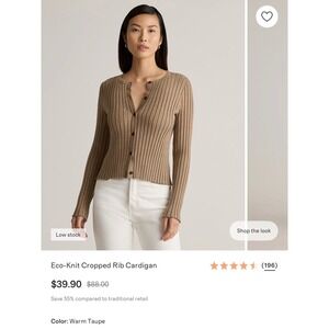 Quince Eco-Knit Cropped Rib Cardigan Warm Taupe Brown Button Front Sweater Large